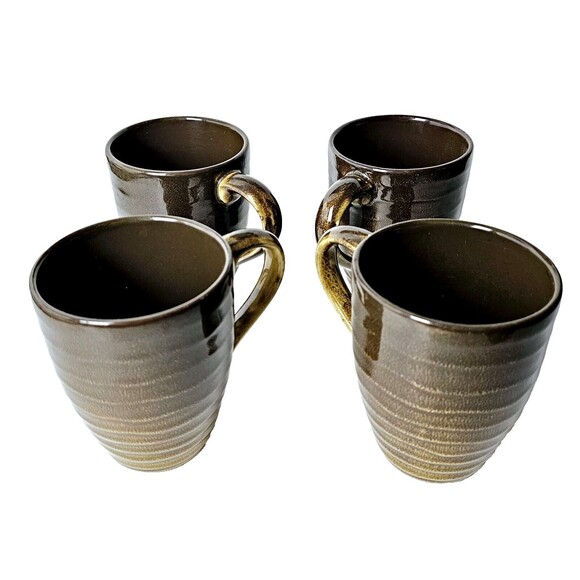 Target Home Stoneware Set Of 4 Coffee Tea Mugs Cups Brown/Tan Retired VTG EUC! - Picture 7 of 8
